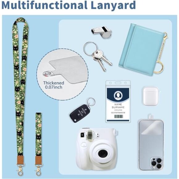 Floral Cat Lanyard Wallet ID Badge Holder RFID Keychain Wristlet Card Holder - Picture 6 of 7